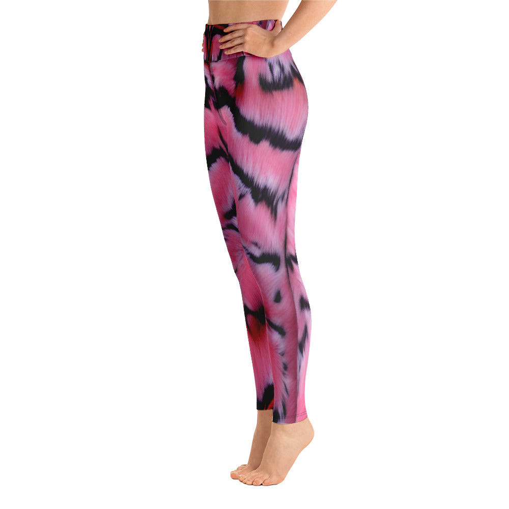 Pink Tiger Fur Printed Yoga Leggings For Women