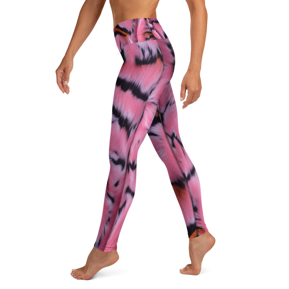 Pink Tiger Fur Printed Yoga Leggings For Women
