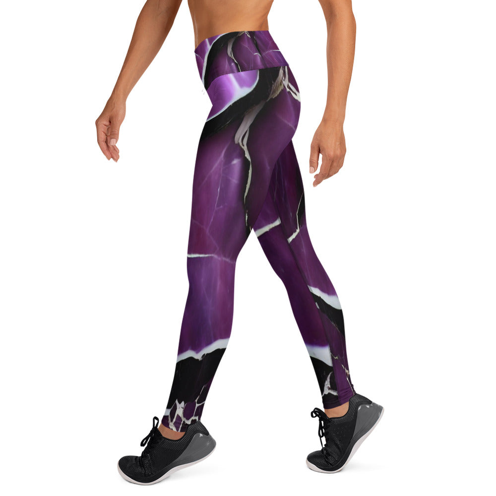 Purple Marble Print Yoga Leggings For Women