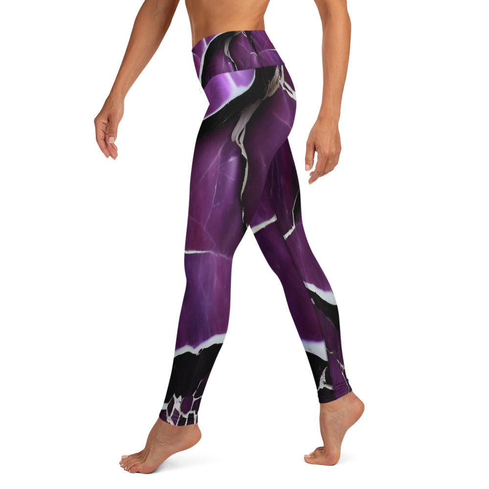 Purple Marble Print Yoga Leggings For Women