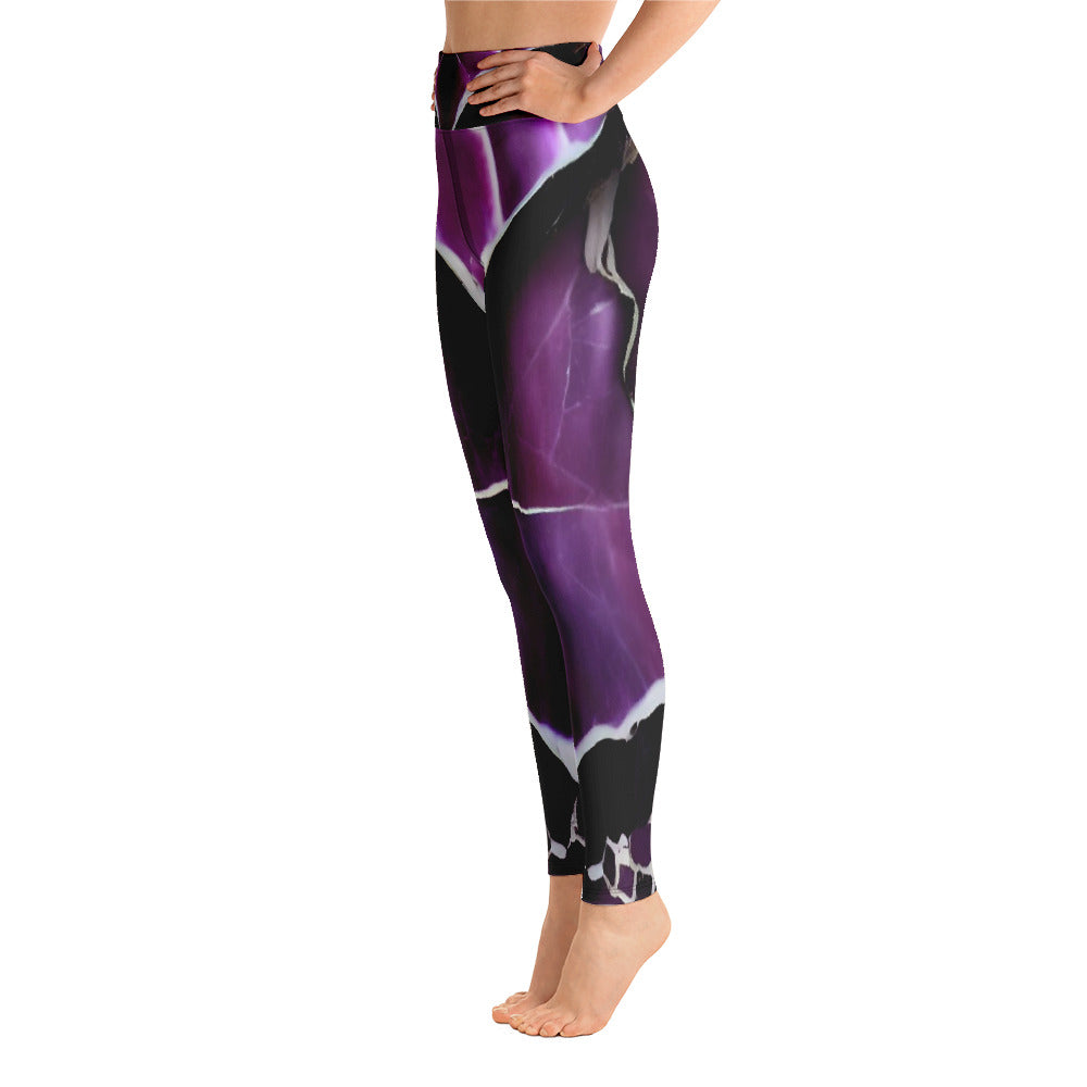 Purple Marble Print Yoga Leggings For Women