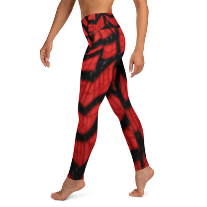 Black & Red Spiderwebs Print Yoga Leggings For Women