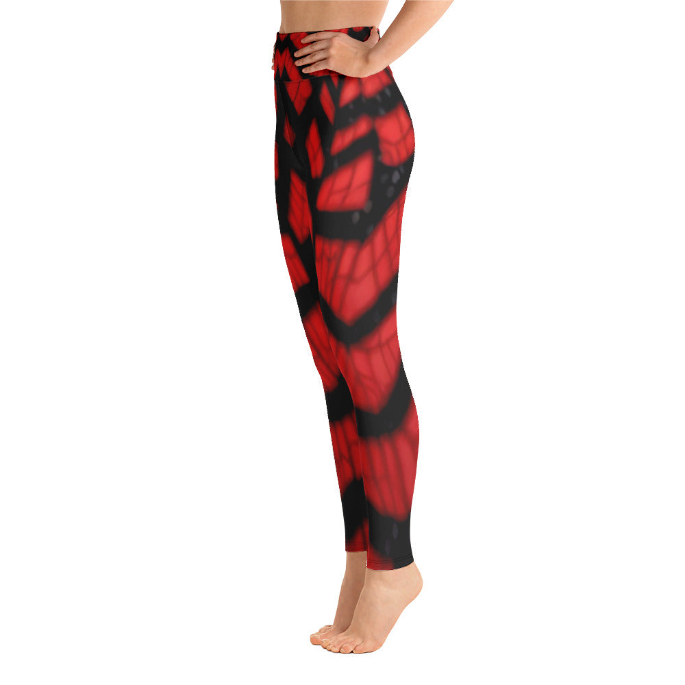 Black & Red Spiderwebs Print Yoga Leggings For Women