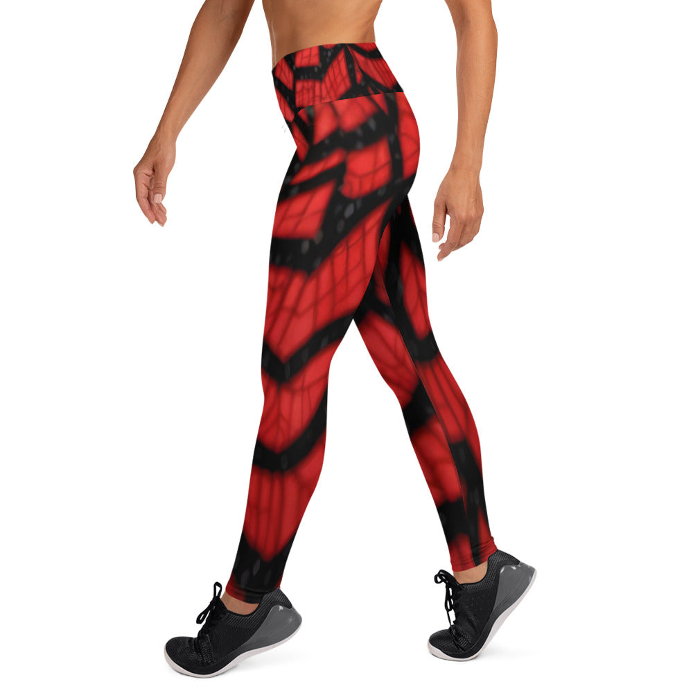 Black & Red Spiderwebs Print Yoga Leggings For Women