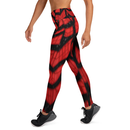 Black & Red Spiderwebs Print Yoga Leggings For Women