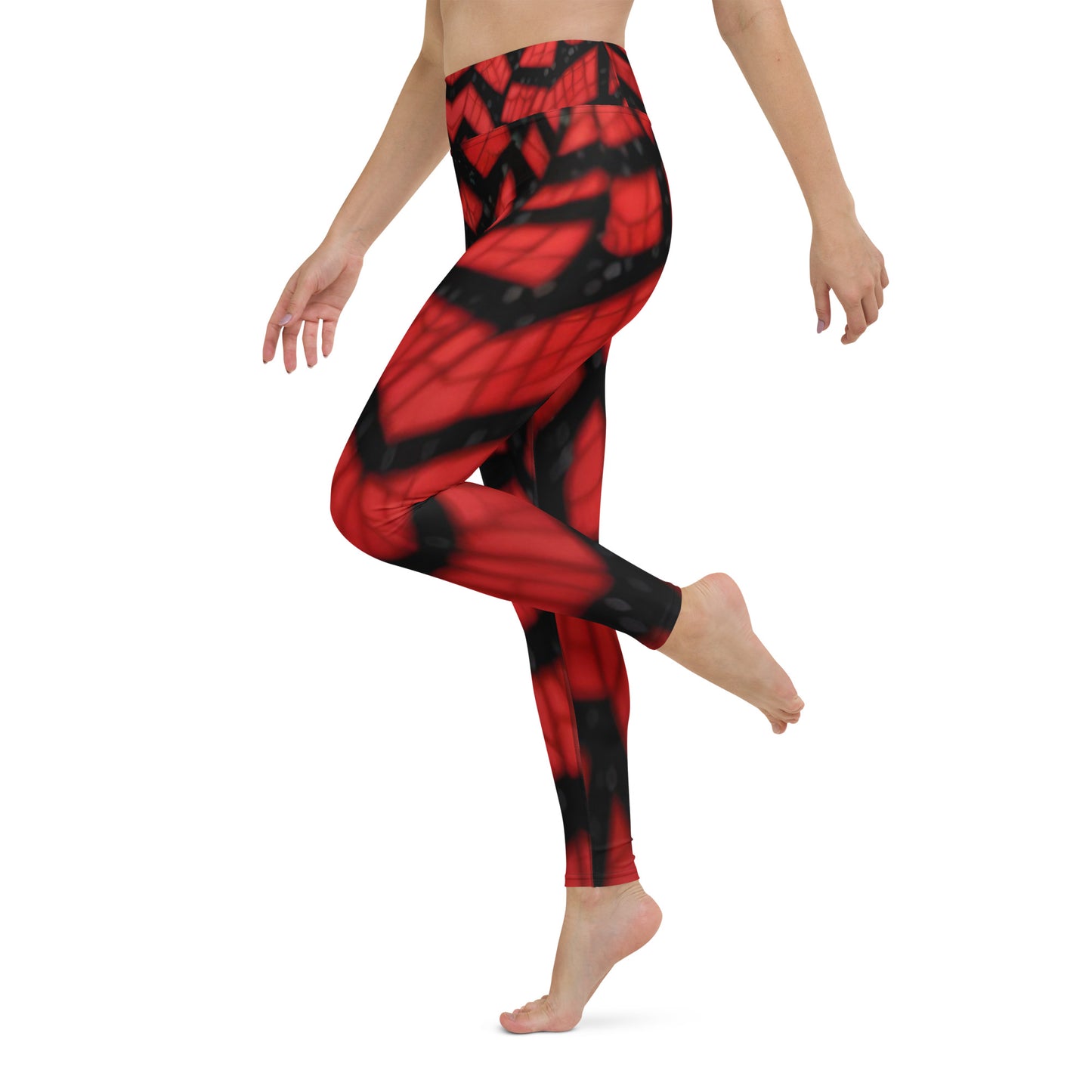 Black & Red Spiderwebs Print Yoga Leggings For Women