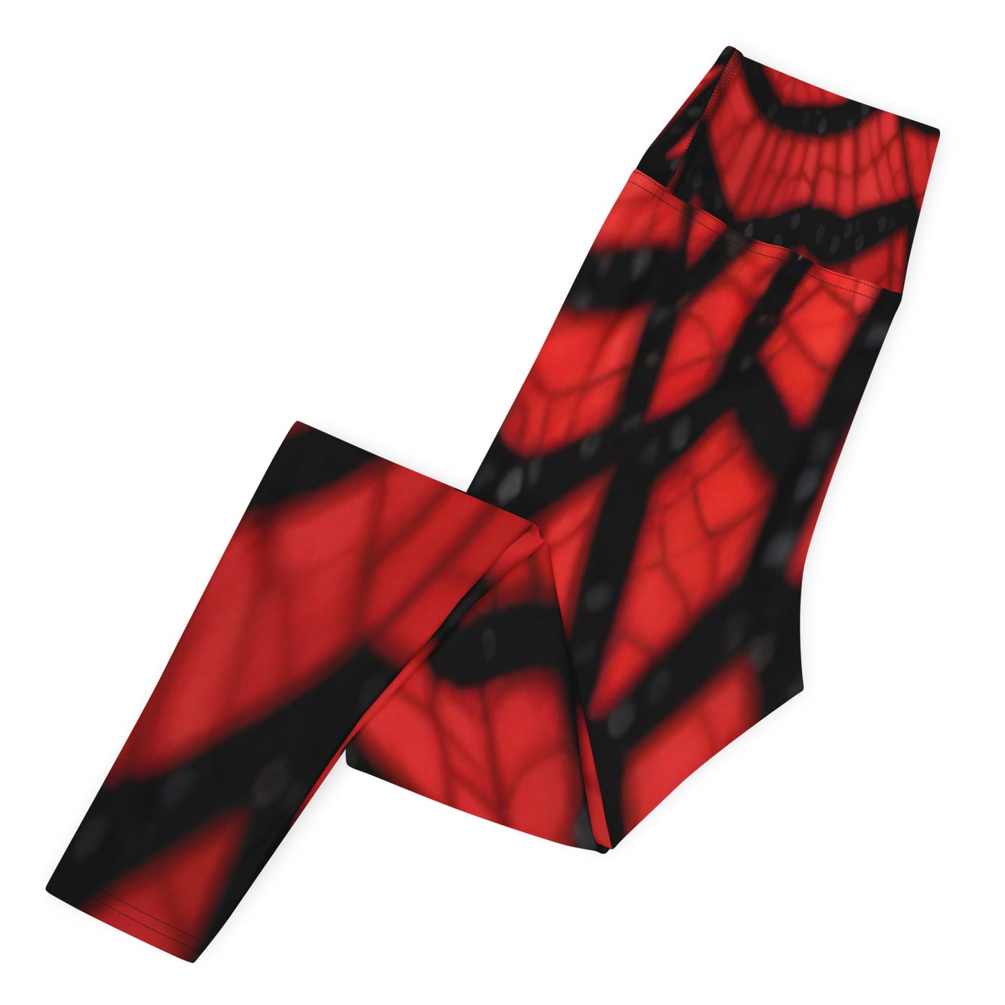 Black & Red Spiderwebs Print Yoga Leggings For Women