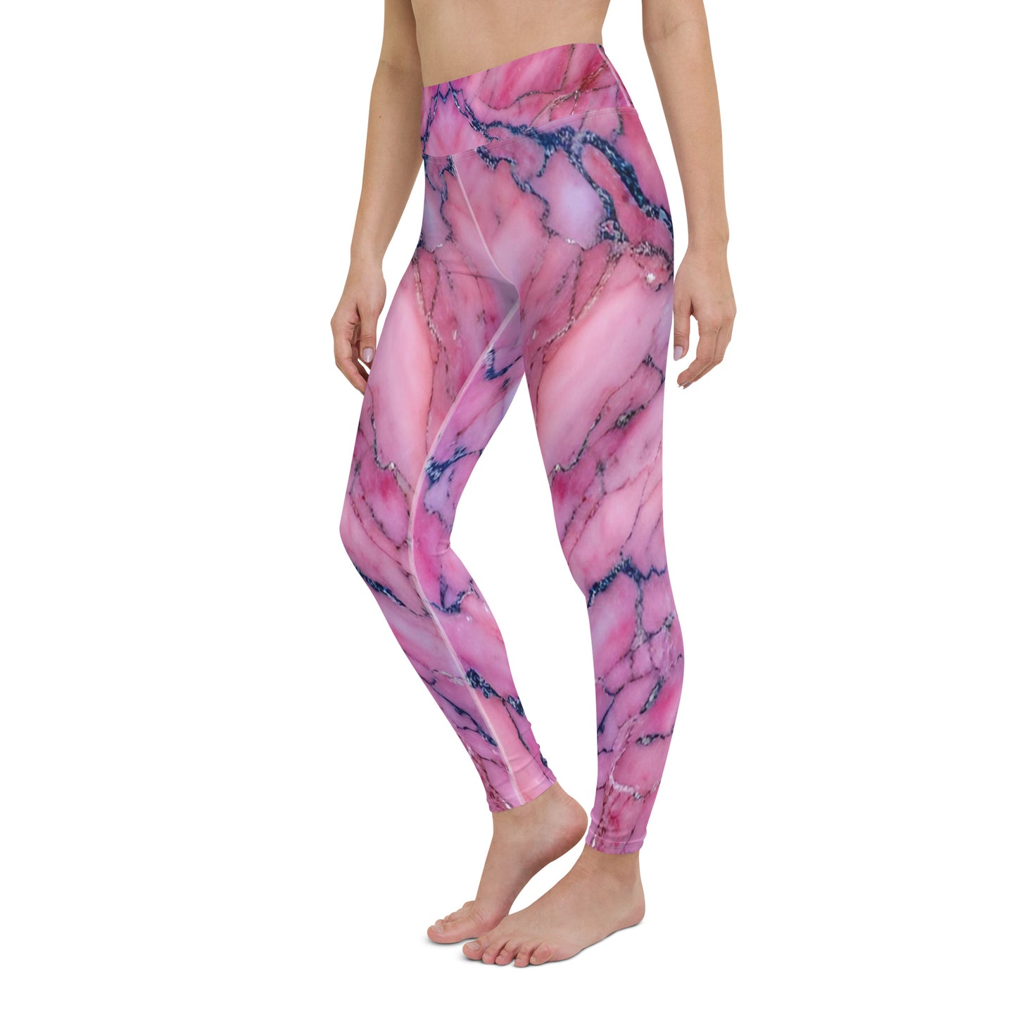 Pink Marble Printed Yoga Leggings For Women