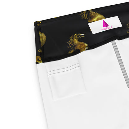Gold & Black Seahorse Printed Yoga Leggings For Women