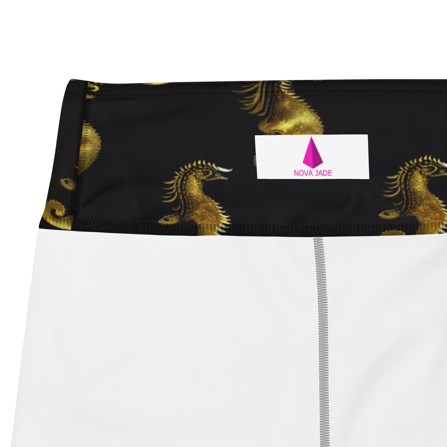 Gold & Black Seahorse Printed Yoga Leggings For Women