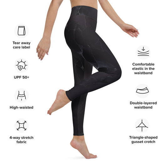 Black Slate Print Yoga Leggings For Women