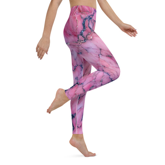 Pink Marble Printed Yoga Leggings For Women