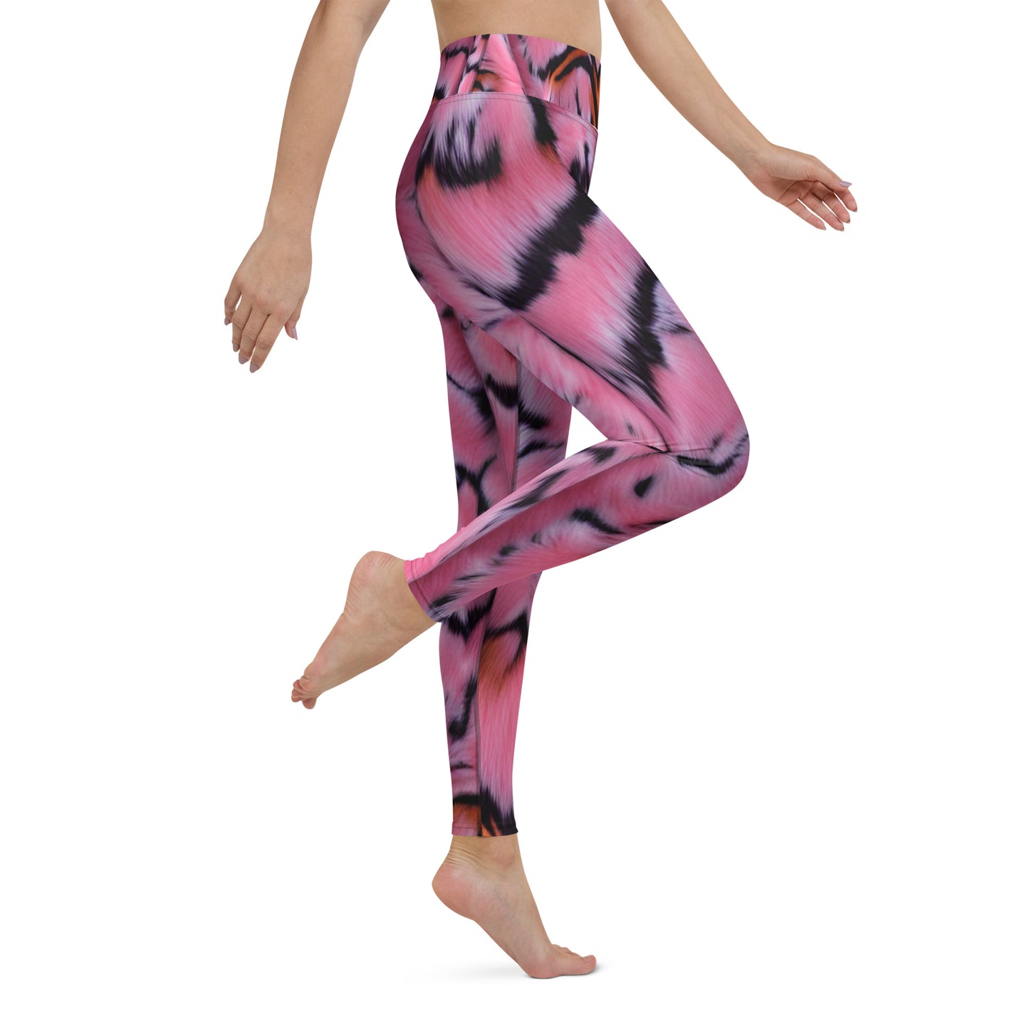 Pink Tiger Fur Printed Yoga Leggings For Women