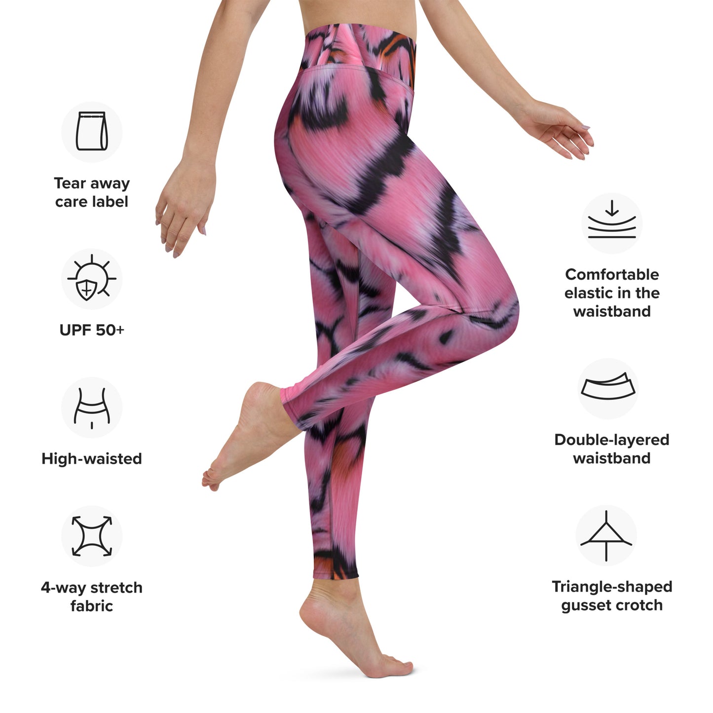 Pink Tiger Fur Printed Yoga Leggings For Women