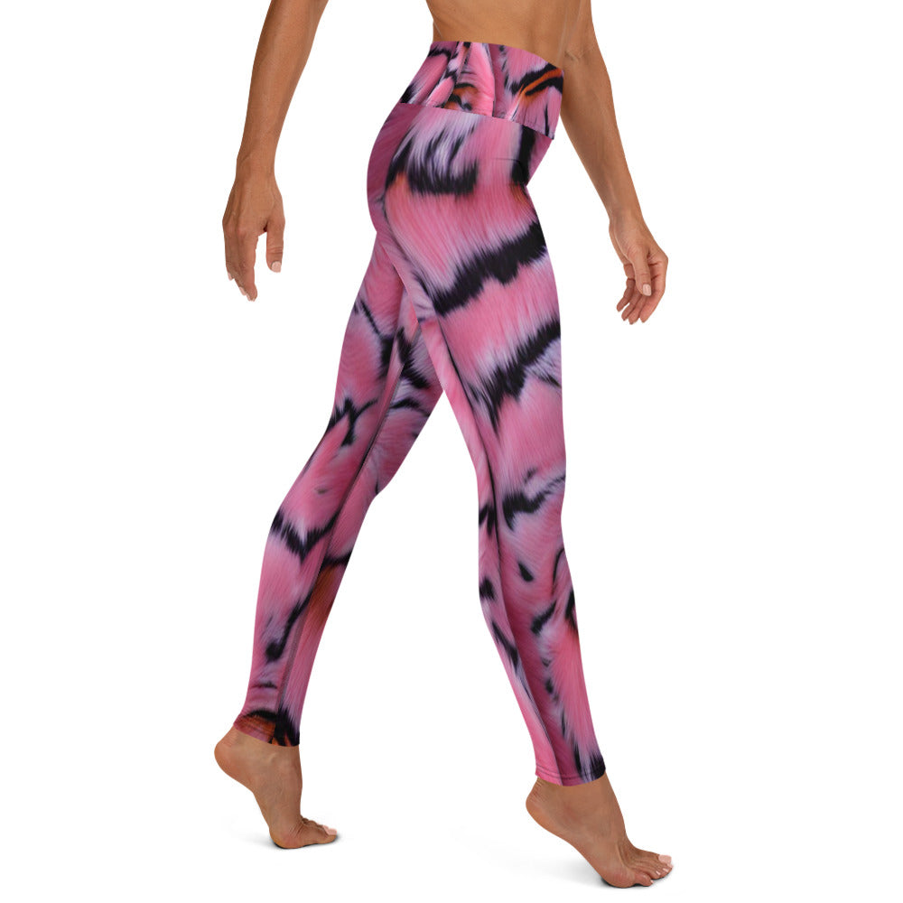 Pink Tiger Fur Printed Yoga Leggings For Women
