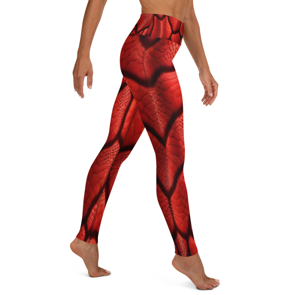 Red Dragon Scales Printed Yoga Leggings For Women