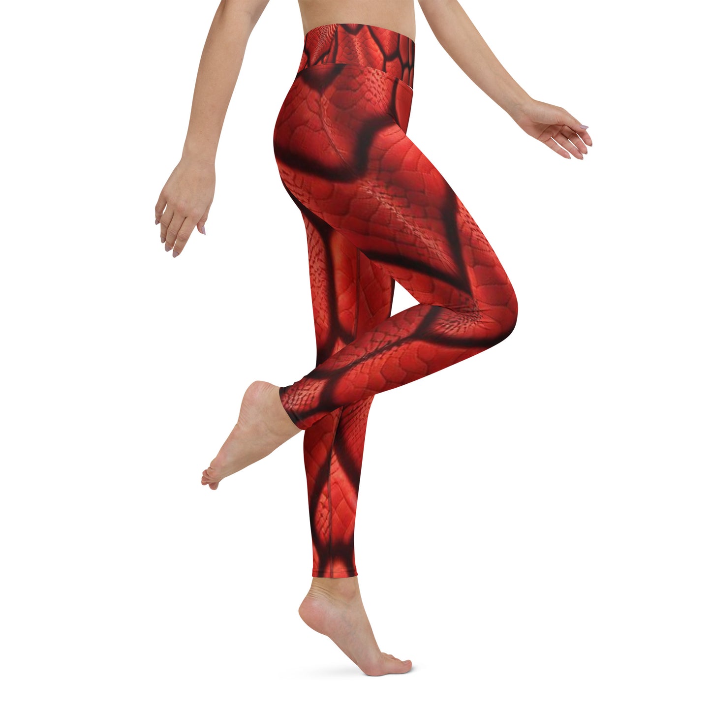 Red Dragon Scales Printed Yoga Leggings For Women