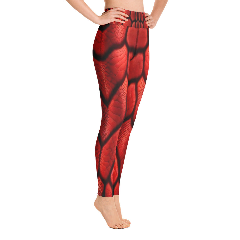 Red Dragon Scales Printed Yoga Leggings For Women