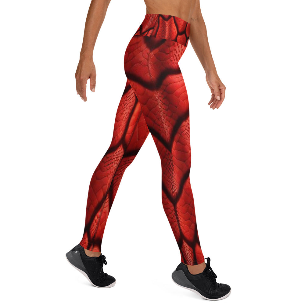 Red Dragon Scales Printed Yoga Leggings For Women