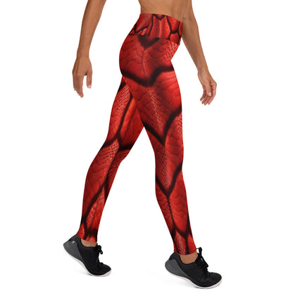 Red Dragon Scales Printed Yoga Leggings For Women