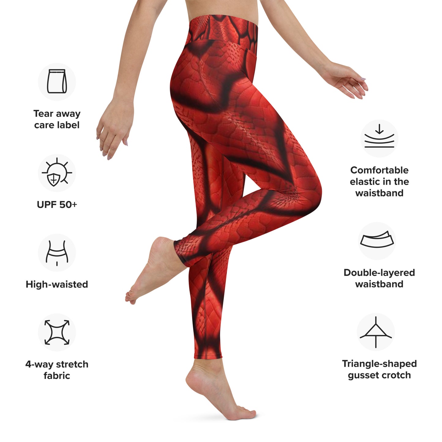 Red Dragon Scales Printed Yoga Leggings For Women