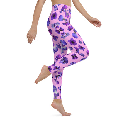 Wild Violets Pattern Pink Custom Print Yoga Leggings