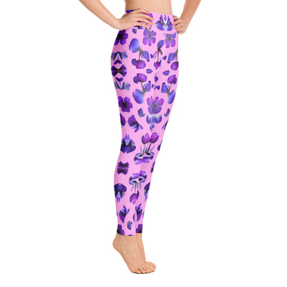Wild Violets Pattern Pink Custom Print Yoga Leggings