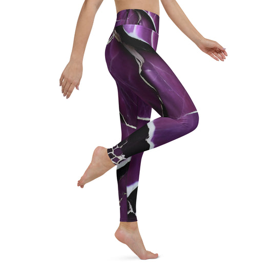 Purple Marble Print Yoga Leggings For Women