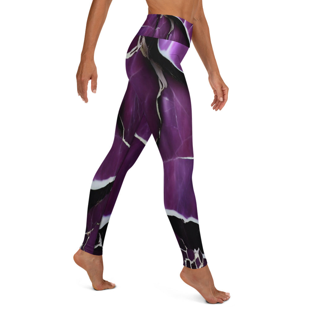 Purple Marble Print Yoga Leggings For Women
