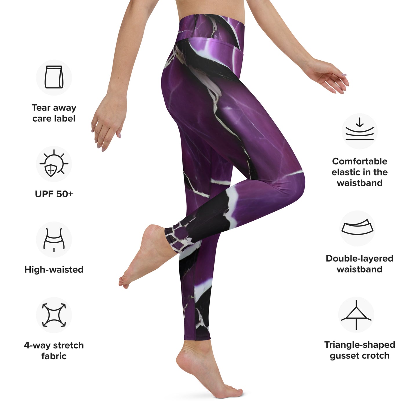 Purple Marble Print Yoga Leggings For Women