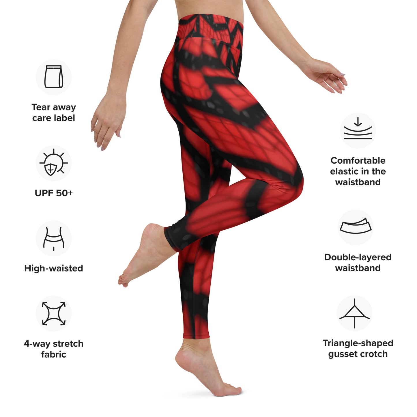 Black & Red Spiderwebs Print Yoga Leggings For Women