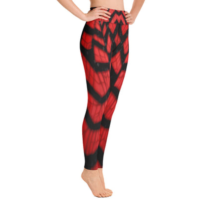 Black & Red Spiderwebs Print Yoga Leggings For Women