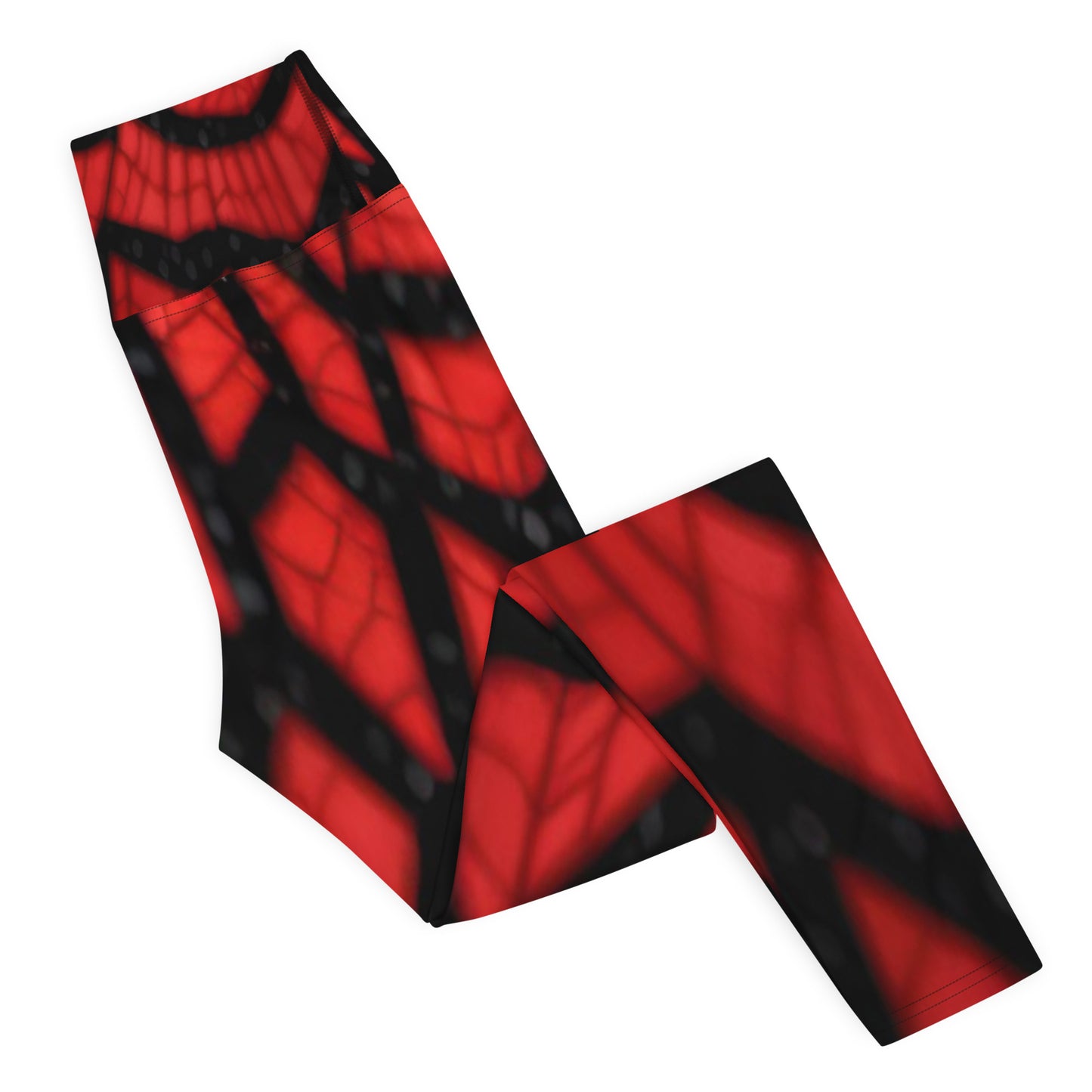 Black & Red Spiderwebs Print Yoga Leggings For Women
