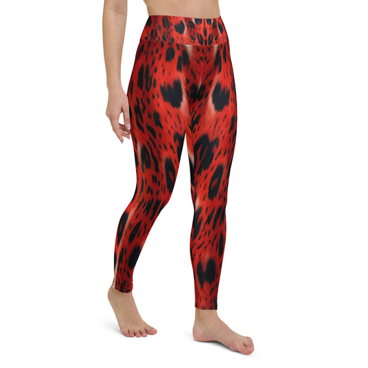 Red Leopard Fur Print Yoga Leggings For Women