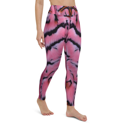Pink Tiger Fur Printed Yoga Leggings For Women