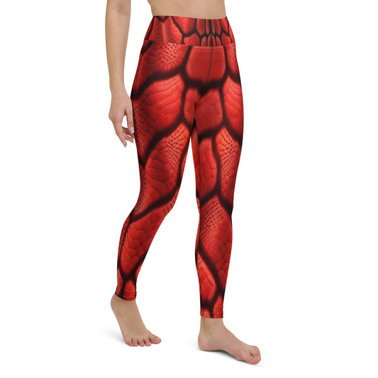 Red Dragon Scales Printed Yoga Leggings For Women