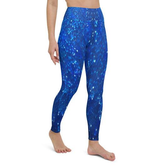 Blue Glitter Print Yoga Leggings For Women